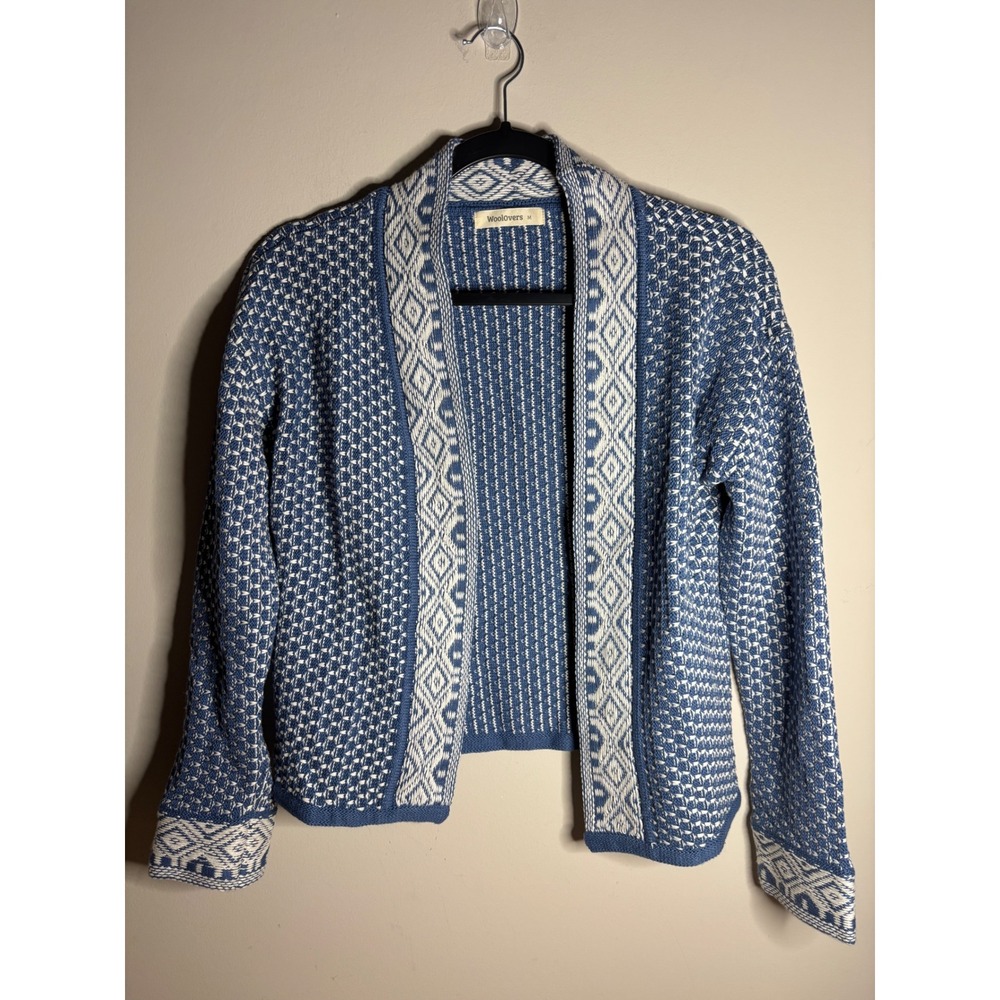 Woolovers Women's Blue Patternedโ Knit Cardigan Sweater Open Front
